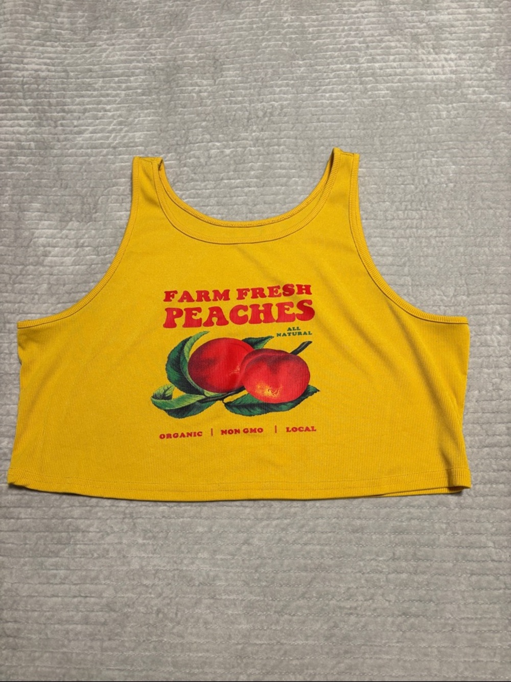 SHEIN Yellow "Farm Fresh Peaches" Graphic Crop Tank